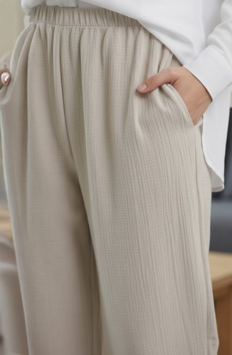 Pantalon En Mousseline 0020-01 Crème 0020-01