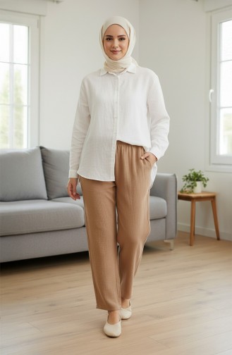 Pantalon En Mousseline 0020-02 Beige 0020-02
