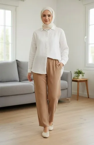 Pantalon En Mousseline 0020-02 Beige 0020-02