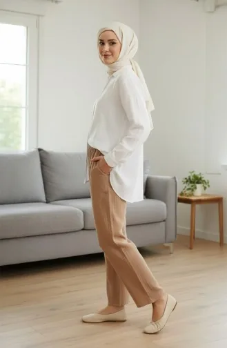 Pantalon En Mousseline 0020-02 Beige 0020-02