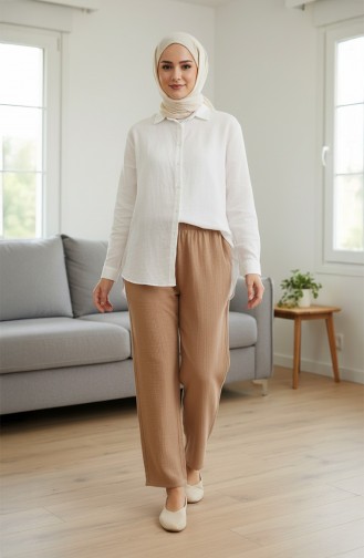 Pantalon En Mousseline 0020-02 Beige 0020-02