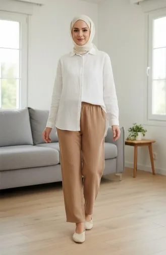 Pantalon En Mousseline 0020-02 Beige 0020-02