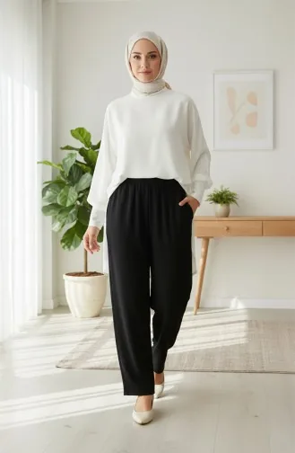 Pantalon En Mousseline 0020-03 Noir 0020-03