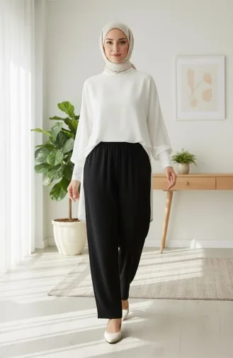 Pantalon En Mousseline 0020-03 Noir 0020-03