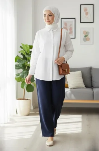 Pantalon En Mousseline 0020-04 Bleu Marine 0020-04