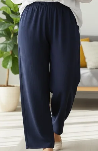 Pantalon En Mousseline 0020-04 Bleu Marine 0020-04
