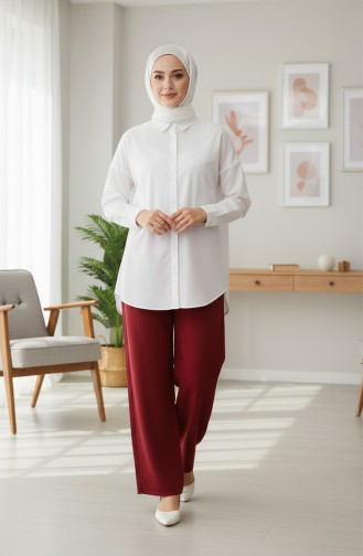 Pantalon En Mousseline 0020-08 Bordeaux 0020-08