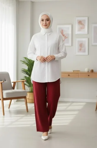 Pantalon En Mousseline 0020-08 Bordeaux 0020-08