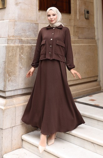 Corduroy Buttoned Jacket Dress Hijab Suit 0219-01 Brown 0219-01