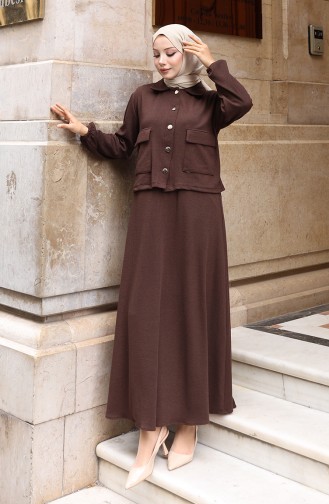 Corduroy Buttoned Jacket Dress Hijab Suit 0219-01 Brown 0219-01