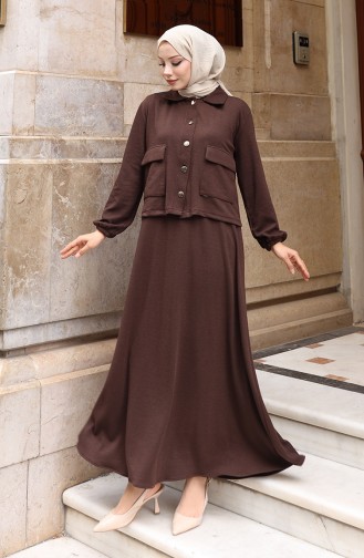 Corduroy Buttoned Jacket Dress Hijab Suit 0219-01 Brown 0219-01