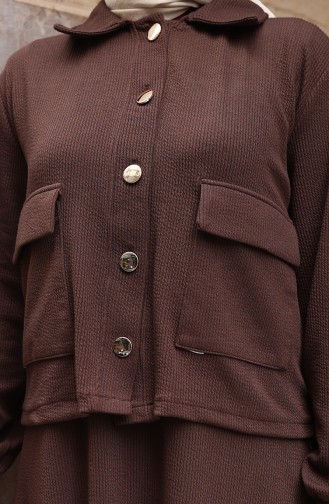 Corduroy Buttoned Jacket Dress Hijab Suit 0219-01 Brown 0219-01