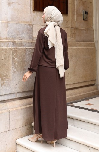 Corduroy Buttoned Jacket Dress Hijab Suit 0219-01 Brown 0219-01