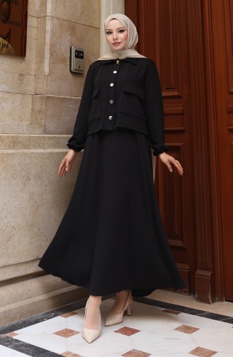 Corduroy Buttoned Jacket Dress Hijab Suit 0219-02 Black 0219-02