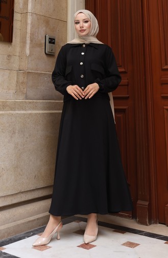 Corduroy Buttoned Jacket Dress Hijab Suit 0219-02 Black 0219-02