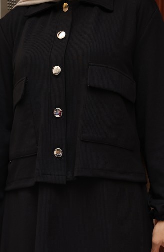 Corduroy Buttoned Jacket Dress Hijab Suit 0219-02 Black 0219-02
