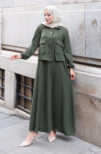 Corduroy Buttoned Jacket Dress Hijab Suit 0219-03 Khaki 0219-03