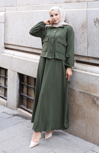 Corduroy Buttoned Jacket Dress Hijab Suit 0219-03 Khaki 0219-03