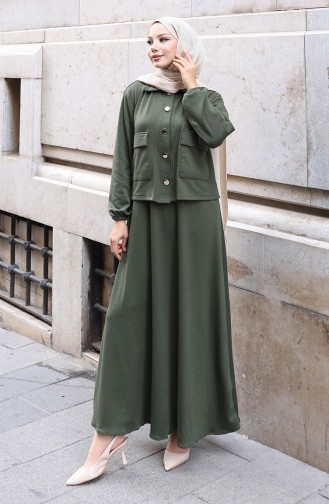 Corduroy Buttoned Jacket Dress Hijab Suit 0219-03 Khaki 0219-03