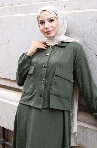 Corduroy Buttoned Jacket Dress Hijab Suit 0219-03 Khaki 0219-03