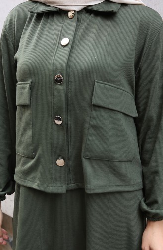 Corduroy Buttoned Jacket Dress Hijab Suit 0219-03 Khaki 0219-03