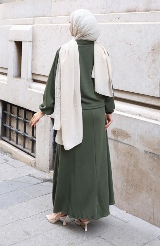 Corduroy Buttoned Jacket Dress Hijab Suit 0219-03 Khaki 0219-03