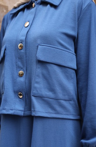 Corduroy Buttoned Jacket Dress Hijab Suit 0219-04 Indigo 0219-04