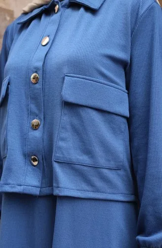 Corduroy Geknoopt Jasje Jurk Hijab Pak 0219-04 Indigo 0219-04