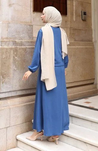 Corduroy Geknoopt Jasje Jurk Hijab Pak 0219-04 Indigo 0219-04