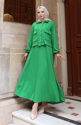 Corduroy Buttoned Jacket Dress Hijab Suit 0219-05 Green 0219-05