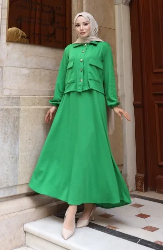 Ensemble Veste Et Hijab En Velours Côtelé Boutonné Vert 0219-05 0219-05