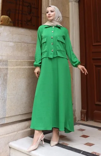 Ensemble Veste Et Hijab En Velours Côtelé Boutonné Vert 0219-05 0219-05