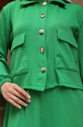 Ensemble Veste Et Hijab En Velours Côtelé Boutonné Vert 0219-05 0219-05