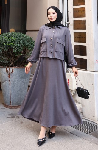Corduroy Buttoned Jacket Dress Hijab Suit 0219-06 Anthracite 0219-06