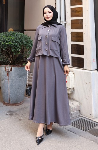 Corduroy Buttoned Jacket Dress Hijab Suit 0219-06 Anthracite 0219-06