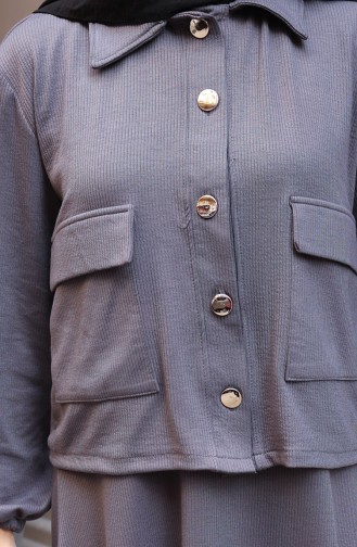 Corduroy Buttoned Jacket Dress Hijab Suit 0219-06 Anthracite 0219-06