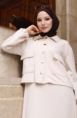 Corduroy Geknoopt Jasje Jurk Hijab Pak 0219-07 Beige 0219-07