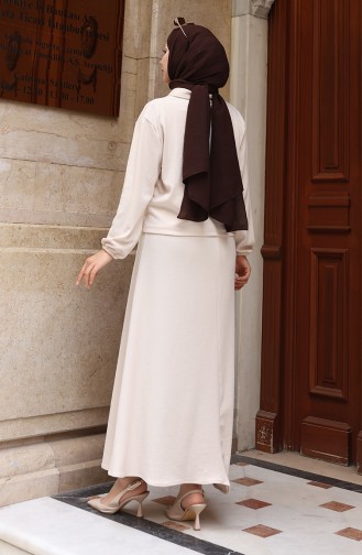 Corduroy Buttoned Jacket Dress Hijab Suit 0219-07 Beige 0219-07