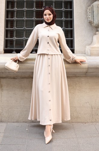 Ensemble Deux Pièces Chemise-hijab-tunique-jupe Beige 0223-01 0223-01