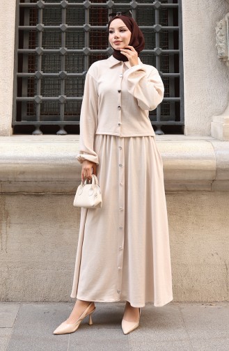 Ensemble Deux Pièces Chemise-hijab-tunique-jupe Beige 0223-01 0223-01