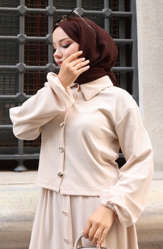 Ensemble Deux Pièces Chemise-hijab-tunique-jupe Beige 0223-01 0223-01