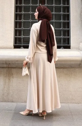 Gömlek Yaka Tesettür Tunik Etek ikili Takım 0223-01 Bej