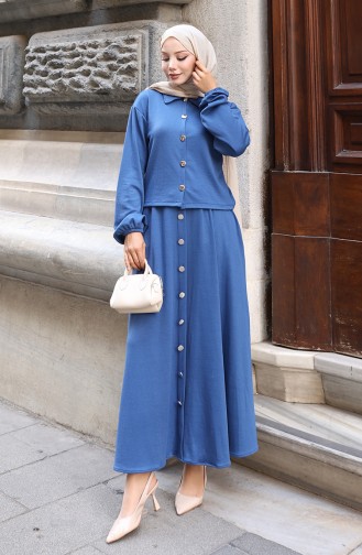 Ensemble Deux Pièces Chemise Hijab Tunique Et Jupe 0223-02 Indigo 0223-02