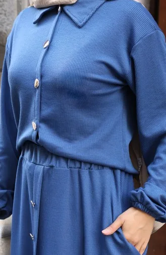 Shirtkraag Hijab Tuniekrok Tweedelig Pak 0223-02 Indigo 0223-02