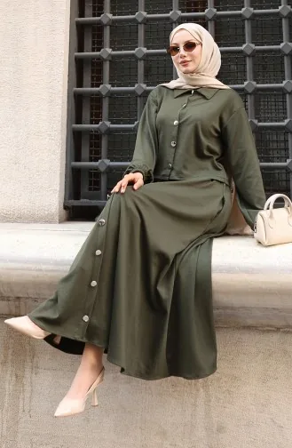 Ensemble Deux Pièces Kaki Chemise Hijab Tunique Et Jupe 0223-03 0223-03
