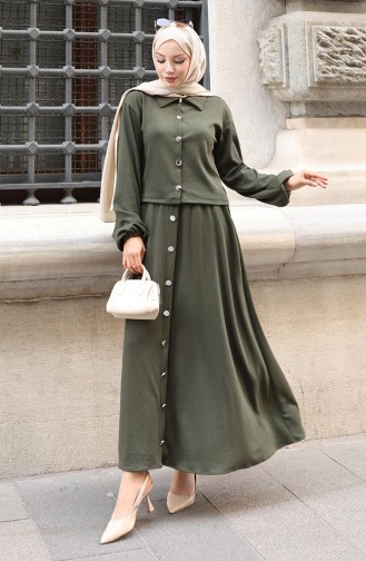 Ensemble Deux Pièces Kaki : Chemise Hijab Tunique Et Jupe (réf. 0223-03). 0223-03