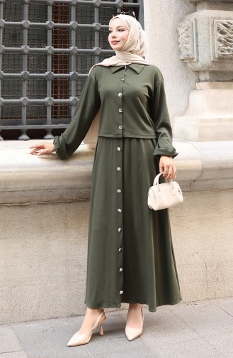 Ensemble Deux Pièces Kaki : Chemise Hijab Tunique Et Jupe (réf. 0223-03). 0223-03