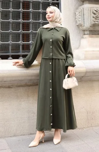 Ensemble Deux Pièces Kaki Chemise Hijab Tunique Et Jupe 0223-03 0223-03