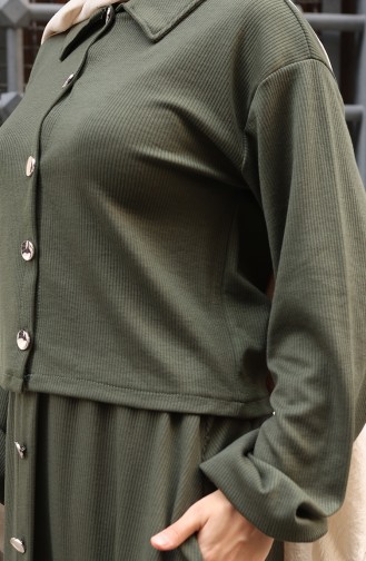 Ensemble Deux Pièces Kaki : Chemise Hijab Tunique Et Jupe (réf. 0223-03). 0223-03