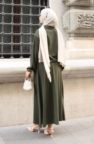 Ensemble Deux Pièces Kaki Chemise Hijab Tunique Et Jupe 0223-03 0223-03